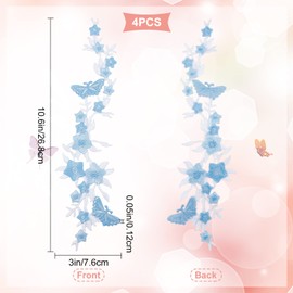 GORGECRAFT 4PCS Embroidered Butterfly Patches and Flowers Floral Iron on Patches Sew on Patches for Clothes Neckline Embellishment Trimming (Sky Blue)