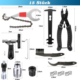 Yeelan Bicycle Tool, Chain Riveter Bicycle, Chain Lock Pliers, Chain Gauge, Chain Pliers, Crank Puller, Bicycle Tool Set, Chain Riveter for 6/7/8/9/10 Speed Bicycle Chain Tool, Pack of 15