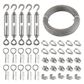 Wire Rope Stainless Steel Trellis - 35 m PVC Steel Cable Tensioning Set with Turnbuckle M5, Eye Screw, Rope Thimble, Wire Rope Clamp & Aluminium Rope Clamp for Climbing Plant, Railing Rope,