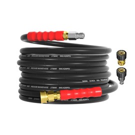 NAINAI 3/8" Kink Resistant Pressure Washer Hose 25FT,Industrial Grade Double Layer Steel Braided & NonMarking Rubber for Hot/Cold Water Power Washer Hose With 3/8 Inch Quick Connector,4200PSI