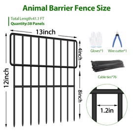 ULIOK 38 Panels Animal Barrier Fence, No Dig Fence 41.1ft(L) x12in(H), Garden Fences for Rabbits and Dog Ground Defense, Rustproof Metal Fences Border, Fenceing Bottom Blocker for Outdoor Yard Patio