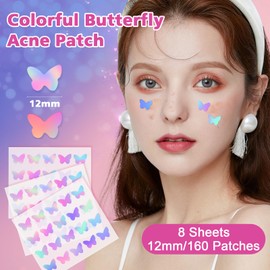 KONEUK Acne Pimple Patches for Face (160 Counts), Hydrocolloid Acne Patches with Tea Tree Oil and Calendula Extract, Cute Colorful Butterfly Shape Spot Stickers for Skin Care, Zit Patches