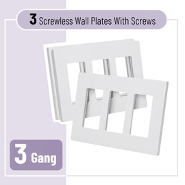 Bates- Screwless Decorator Wall Plates, White, 3 Pack, Screwless Wall Plates 3 Gang, Switch Cover Plate, Electrical Outlet Cover