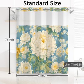 NAEMBCU Watercolor Floral No Hook Shower Curtain with Snap-in Liner