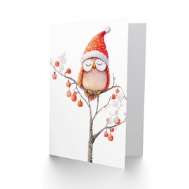 Wee Blue Coo Greeting Card Cute Santa Hat Owl On Winter Tree With Baubles Blank For Him Or Her Art Xmas Christmas Card