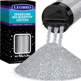 LEOBRO Silver Glitter, 150g/5.29oz Extra Fine Metallic Resin Glitter Powder for Crafts, Bulk DIY Crafts, Christmas Tumbler