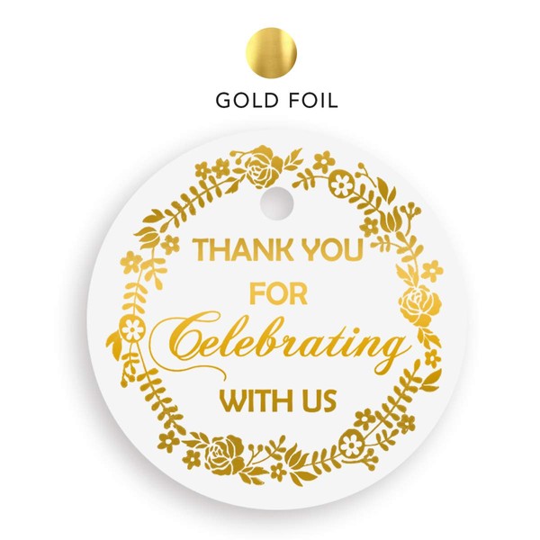 Thank You Gift Tags Gold Foil, 30-Pack, Wedding Favor Tags, Bridal Shower Gift Tags Thank You for Celebrating with Us for Baby, 16 Birthday or Wedding Decor.(Golden1)