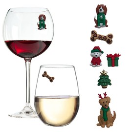Christmas Dog Wine Glass Charms - Magnetic Drink Markers for all Your Holiday Beverages Set of 6 by Simply Charmed