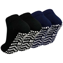 ZAKASA Non Slip Grip Socks for Men Non Skid Grippy Socks Anti Slip Gripper Socks for Elderly Hospital Yoga, 2 Black + 2 Navy Blue, 11-13