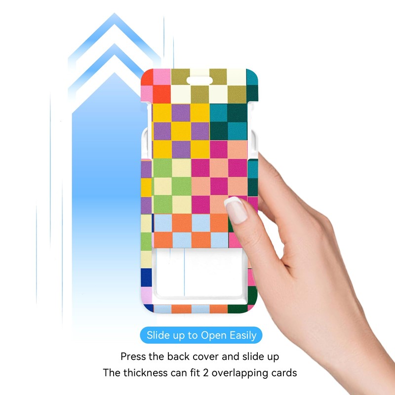 2 Pack Colorful Checkered ID Badge Holder with Clip Badge