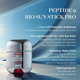 MDP+ Peptide 9 Bio Sunstick Pro | Korean Sunscreen Stick SPF 50+, Lightweight, Non-Greasy Broad Spectrum UV Protection for Face & Body