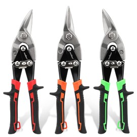 HORUSDY 3 Pack Aviation Tin Snips Set, 10 Inch Metal Straight Cut, Left Cut, Right Cut for Cut Sheet Metal, Chrome Vanadium Steel | HORUSDY