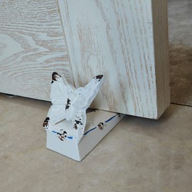 2 Pack Cast Iron Door Stops,Cute Floor Decorative Butterfly Door Stoppers, Farmhouse Vintage Collection Heavy Duty Door Stop Wedge Perfect for Bedroom, Bath and Exterior Doors - White