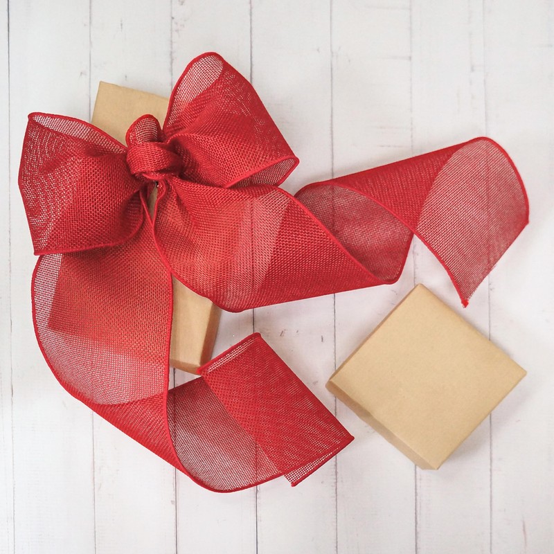 Traico 4" x 10 Yards Red Burlap Wired Ribbon for