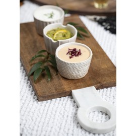 Mud Pie Stoneware Ramekin Set, Cream, ramekin 2" x 3" dia | spoon 4 1/2"