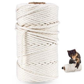 Yangbaga Cat Tower Rope, 0.2 inch (6 mm) White Cotton Rope, For Nail Sharpening, Nail Sharpener, Cat Tower, Cat Tower, Cat Climbing Frame Repair, Handmade DIY Gardening (100M)