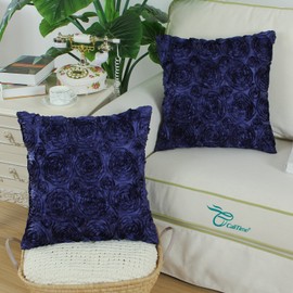 CaliTime Pack of 2 Cushion Covers Throw Pillow Cases Shells for Couch Sofa Home Solid Stereo Roses Floral 20 X 20 Inches Navy Blue