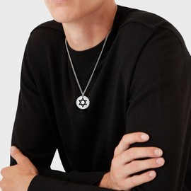 Lattd Star of David Coin Necklace for Men Women 925 Sterling Silver Round Pendant for Boys Girls Jewelry Gift, Sterling Silver, No Gemstone