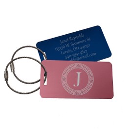 Custom Monogram Aluminum Luggage Tag with Heavy-Duty Cable Attachment - 5 Colors - 60 Designs (Single Tag)