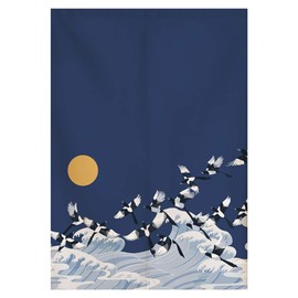 RLoncomix Japanese Noren Doorway Curtain Tapestry Hokusai Ukiyoe Great Wave and Crane Door Curtain Kitchen Bistro Home Decoration, 33 x 59 inches