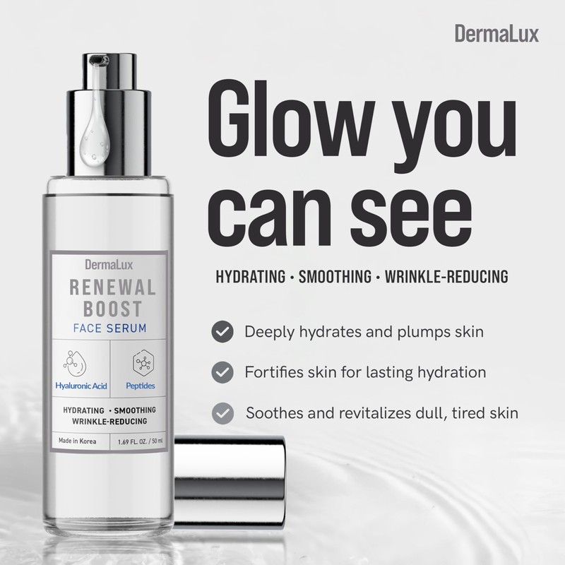 DermaLux Hyaluronic Acid & Peptides Face Serum - Dermatologist Tested,