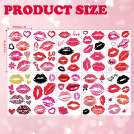Konsait 84 PCS Kiss Temporary Tattoos Valentines Red Lip Tattoos Temporary for Kids Valentines Temporary Tattoos Lipstick Tattoo for Valentine's Day Mother's day Love Theme Party
