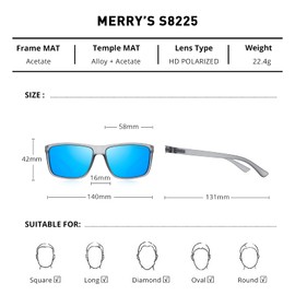 MERRY'S Rectangular Polarized Sports Sunglasses for Men Women Cycling Driving Fishing UV400 Protection S8225