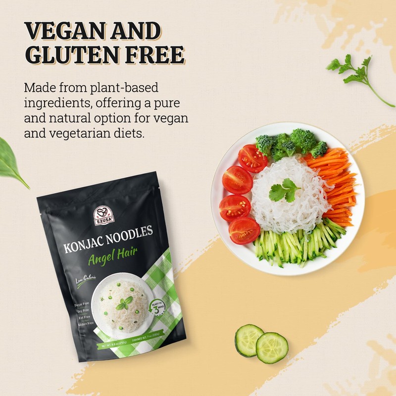 52USA Konjac Noodle, Regular, Angel Hair, Low-Calorie, Low-Carb, Keto-Friendly, Gluten-Free,