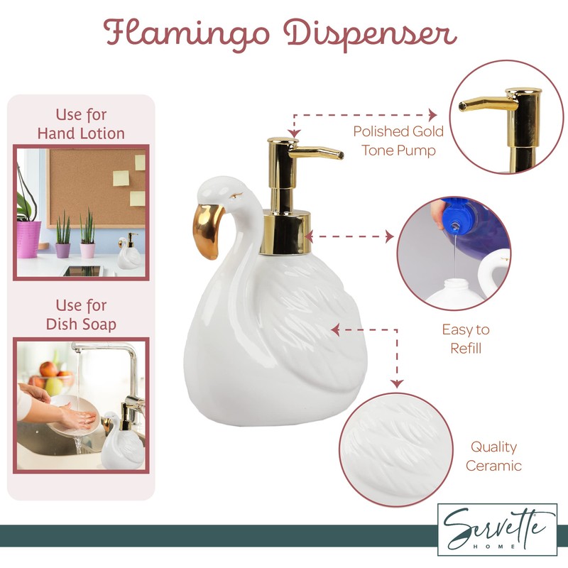 Flamingo Soap Dispenser with Pump for Bathroom or Kitchen Sink