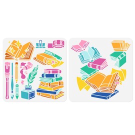 Doodlream 2pcs Book and Stationery Stencil for Painting, 30 x 30cm Open Book Reusable Stencils for Wood Burning, Book Pen Paint Template DIY Craft Art Stencil on Wood Fabric Canvas Journal