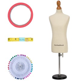 Parfumfloral Male Dress Form Mannequin(Not Full Size Body Height 12.8 inch for Sewing, 1/3 Size Female Tailor Dressmaker Dummy for Pattern Making Fully Pinnable Mannequin with Metal Base (1/3 Beige)