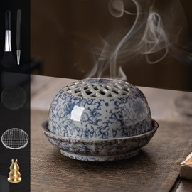 Ceramic incense burner, brass incense holder and fire retardant cotton for safety and design. Featuring a traditional vine pattern, this portable incense burner is perfect for incense burners, fashion