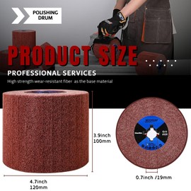 MOGRQAP Polishing Drum, 320 Grit Nylon Brush Drum Abrasive Brushes Drawing Wheel Sander Burnishing Polishing Tools Wheels Polishing Brush for Metal Wood Surface Polishing - Red