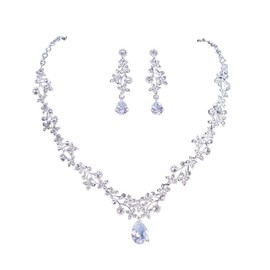 FFWTPY Jewellery Set for Women Bridal Necklace and Earring Set Silver Crystal Necklace Bride Earrings Cubic Zirconia Bridesmaid Wedding Jewelry sets for Brides Valentine’s day