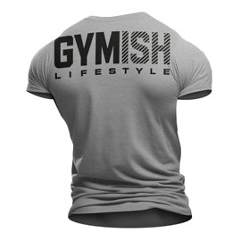 Gymish Lifestyle Gym Workout Shirts Men Motivational Gym T-Shirt Gift for Men(LG, Gymish Back Grey)