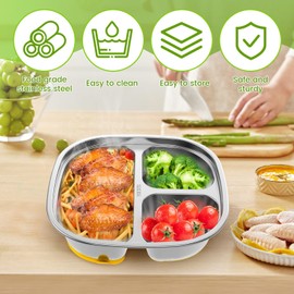 2 Pcs Stainless Steel Toddler Plate Kit, Metal Baby Suction Plates, Versatile Reusable Safe Stainless Steel Divided Plates for Kid