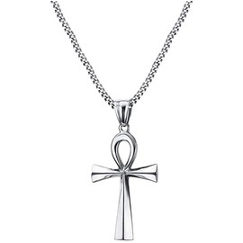 Ankh Cross Y Necklace Cross Y Necklace Egyptian Ankh Y Necklace Egyptian Religion Ankh Jewelry Coptic Gift (Silver)