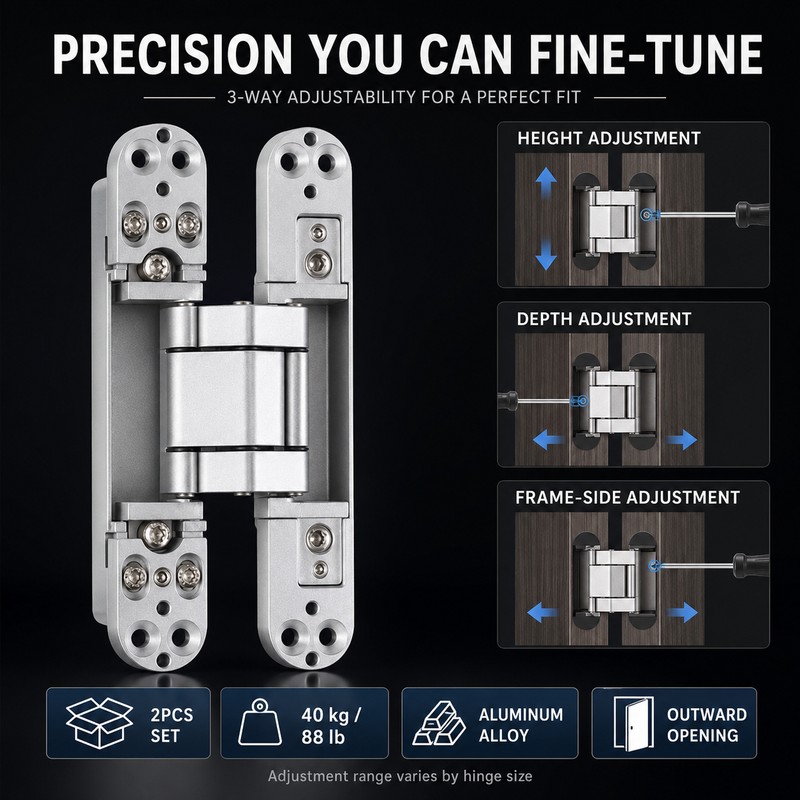 2-Piece 3D Adjustable Hidden Door Hinges, Concealed Cross Hinges for