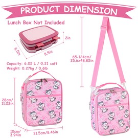 Kasgo Lunch Bag for Kids, Reusable Insulated Lunch Box Cute Packed Lunch Bag with Shoulder Strap Water Bottle Holder Mini Cooler for Girls, Pink Kitten