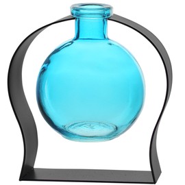 Couronne Company M244-200-09 Ball Recycled Glass Vase & Arched Metal Stand, 5 3/4", Aqua, 1 Piece
