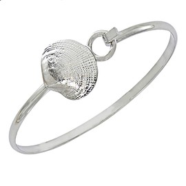 Cape Cod Jewelry-CCJ Clam Shell Bracelet Sea Life Latch Cuff SilverTone