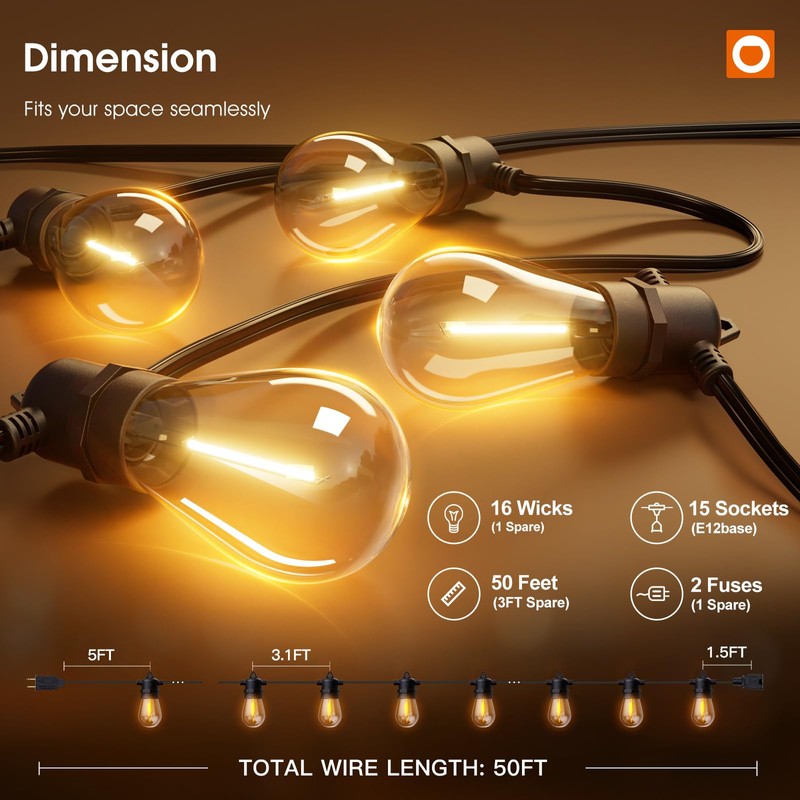 addlon 50FT LED Outdoor String Lights with Edison Shatterproof Bulbs,