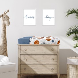 Sweet Jojo Designs Sports Theme Boy Baby Changing Pad Cover – Infant Newborn Diaper Table Change Mat Sheet - Watercolor Vintage Sport Themed Soccer Balls Football Baseball Basketball Blue Stars