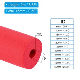 PATIKIL 1/2" (13mm) ID x 6.6Ft x 0.59" Pipe Insulation, Rubber Foam Winter Freeze Protection Tube Fire Retardant for Water, Air Conditioning, Industrial Pipes, Red