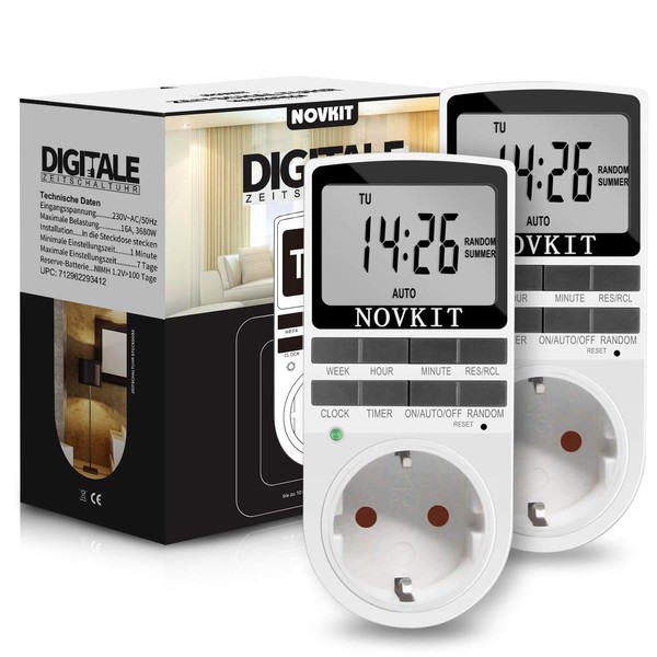 NOVKIT 2x NOVKIT digitale Zeitschaltuhr Steckdose mit 10 konfigurierbaren w?chentlichen