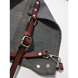 Luchuan Heavy Duty Gray Work Apron - Barber Apron - Adjustable Dermal Cortical Belt Canvas Apron - Tool Apron for Men & Women with Pocket and Hanging Ring (33.5 by 24.5 inch)