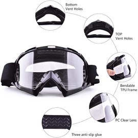 Motorcycle Goggles,ATV Dirt Bike Goggles-Anti UV Safety Goggles Windproof Dustproof Motocross Goggles Anti Scratch Motorcycle Glasses for Cycling Riding/Climbing/Skiing (Black Frame-Clear lens)