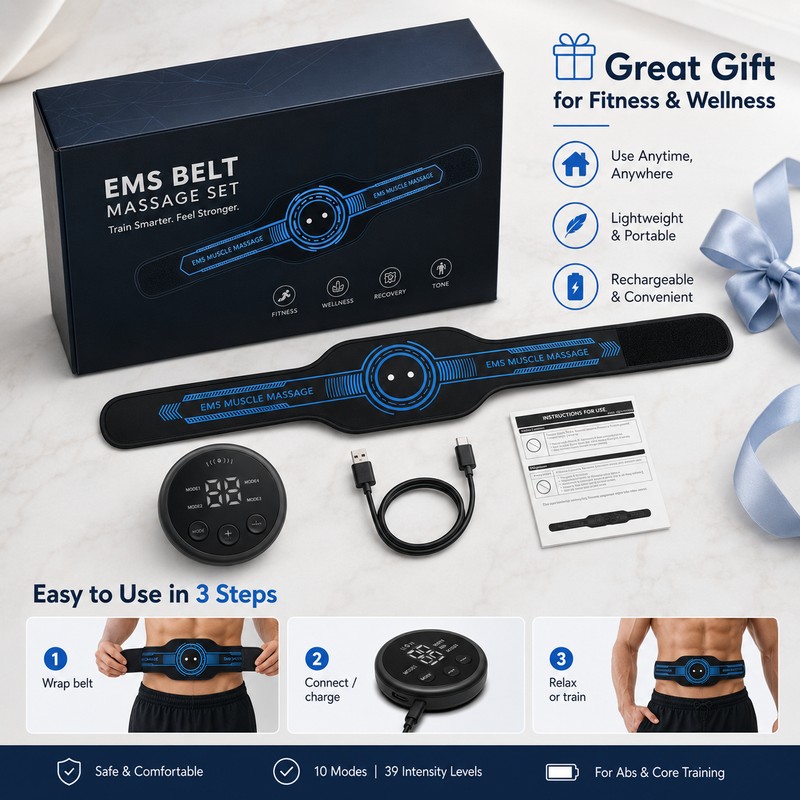 EMS Abdominal Belt for Home Fitness – USB Rechargeable Muscle