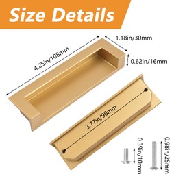 MOROBOR Tatami Hidden Door Handles, 4pcs Embedded Handle, Recessed Finger Pulls with Hidden Concealed Screws for Cabinet Wardrobe Drawer (Placer gold-109mm)