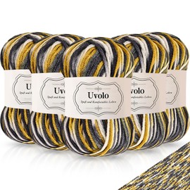 Uvolo 250 g (5x 50 g) Multicoloured Hand Knitting Crochet Yarn, Colourful Gradient, Rainbow Acrylic Cotton Wool Yarn for Knitting, Crochet and Crafts, 18 Grey Yellow